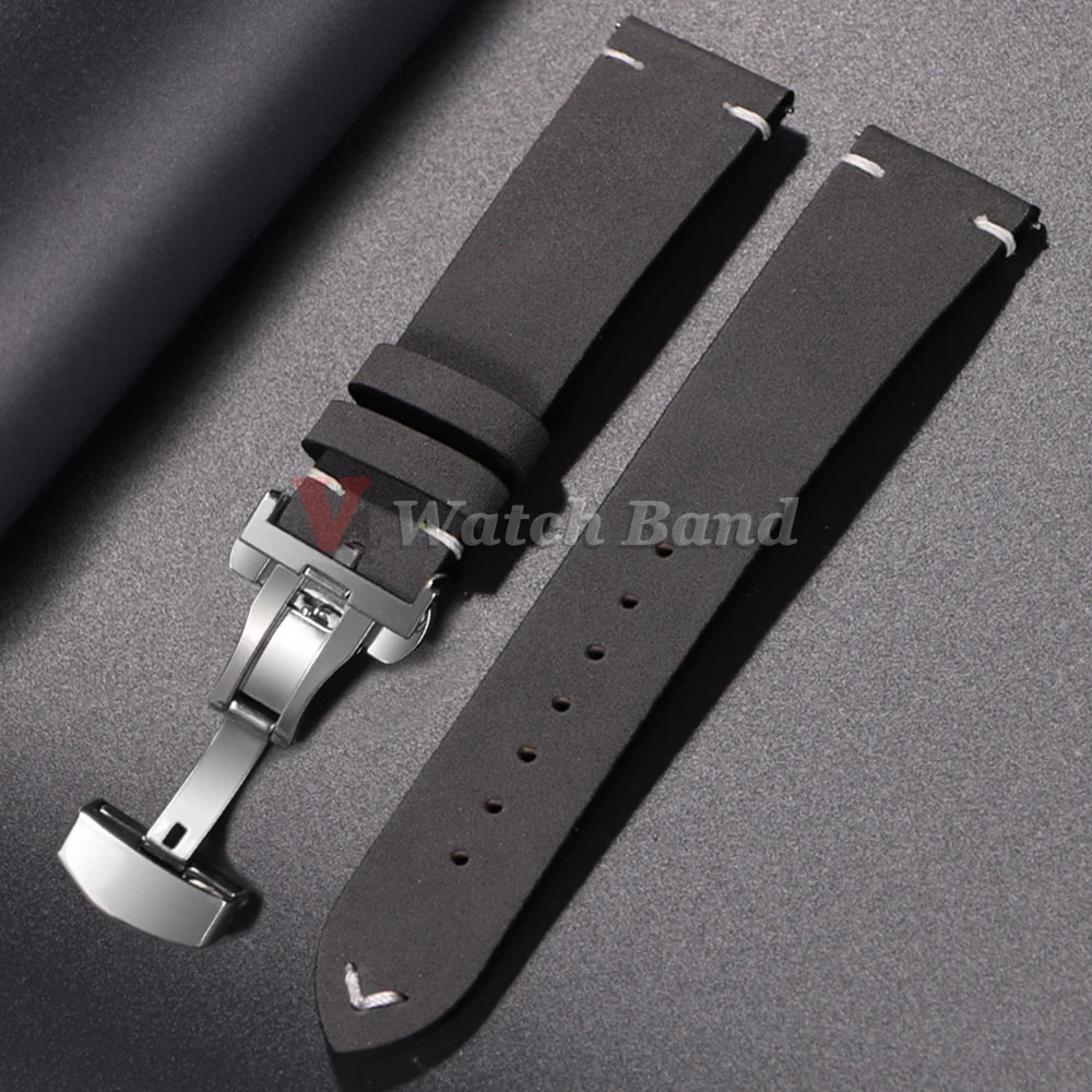 20mm 22mm Vintage Leather Watch Band Quick Release Butterfly Buckle Stitching Cowhide Strap for Omega Wrist Bracelet for Seiko
