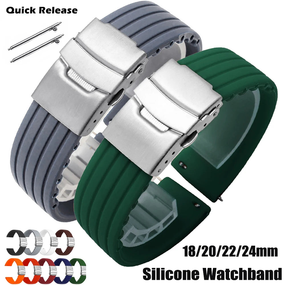 Watch Band For Seiko 18/20/22/24mm Tire Pattern Silicone Straps Rubber Universal Bracelet Quick Release Bracelet for Women Men