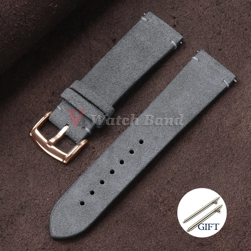 20mm 22mm Quick Release Watch Band Genuine Suede Leather Watch Strap Vintage Brown Grey Watchbands Wristband Men Accessories
