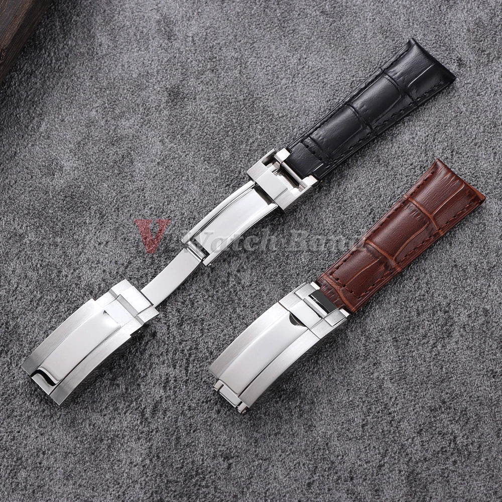20mm Watch Band for Rolex SUBMARINER Yacht-Master DAYTONA GMT Cowhide Leather Men Strap Waterproof Wrist Belt Watch Accessories