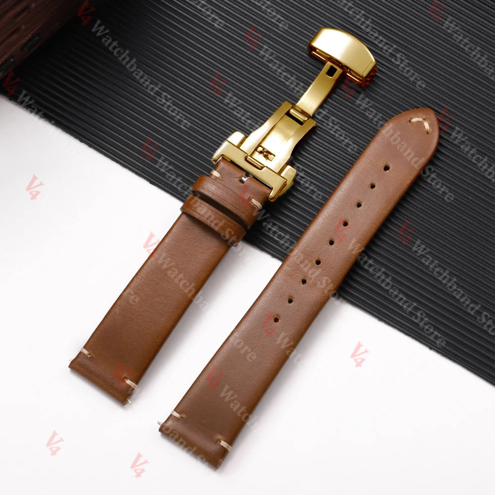 Cowhide Watch Strap 18mm 20mm 22mm for Samsung Galaxy Watch 3/4/5/6/7 Vintage Dark Brown Quick Release Bracelets Business Bands