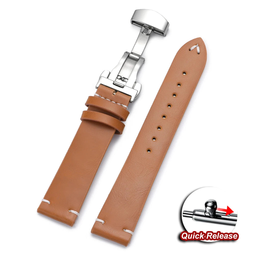 Quick Release Watch Strap 22mm 20mm 18mm Butterfly Buckle Stitching Brown Strap Calfskin Watchband for Omega Business for Seiko