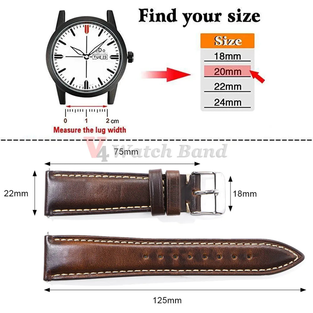 18mm 19mm 20mm 21mm 22mm Watchbands Handmade Retro Oil Wax Genuine Strap Quick Release Women Watch Band Accessories