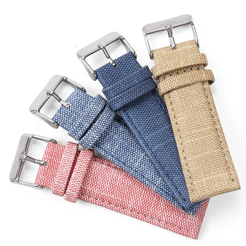 10/12/14/16/18/20/22mm Fabric Strap Denim Pattern Watchband Vintage Unisex Watch Band Accessories Soft Stitch Bracelet