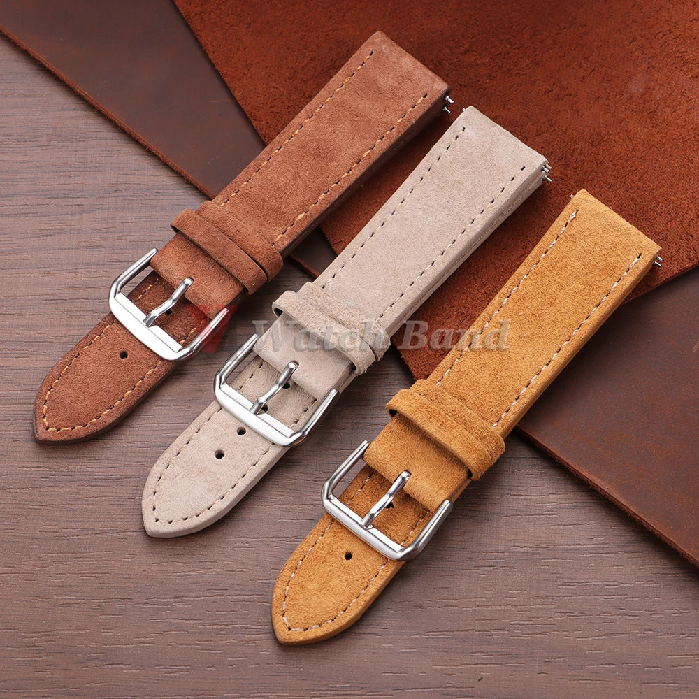 Vintage Suede Watch Strap 18 19mm 20mm 22mm for Seiko for Huawei Stitching Quick Release Bracelet for Samsung Watch 8/7/6/5/4/3