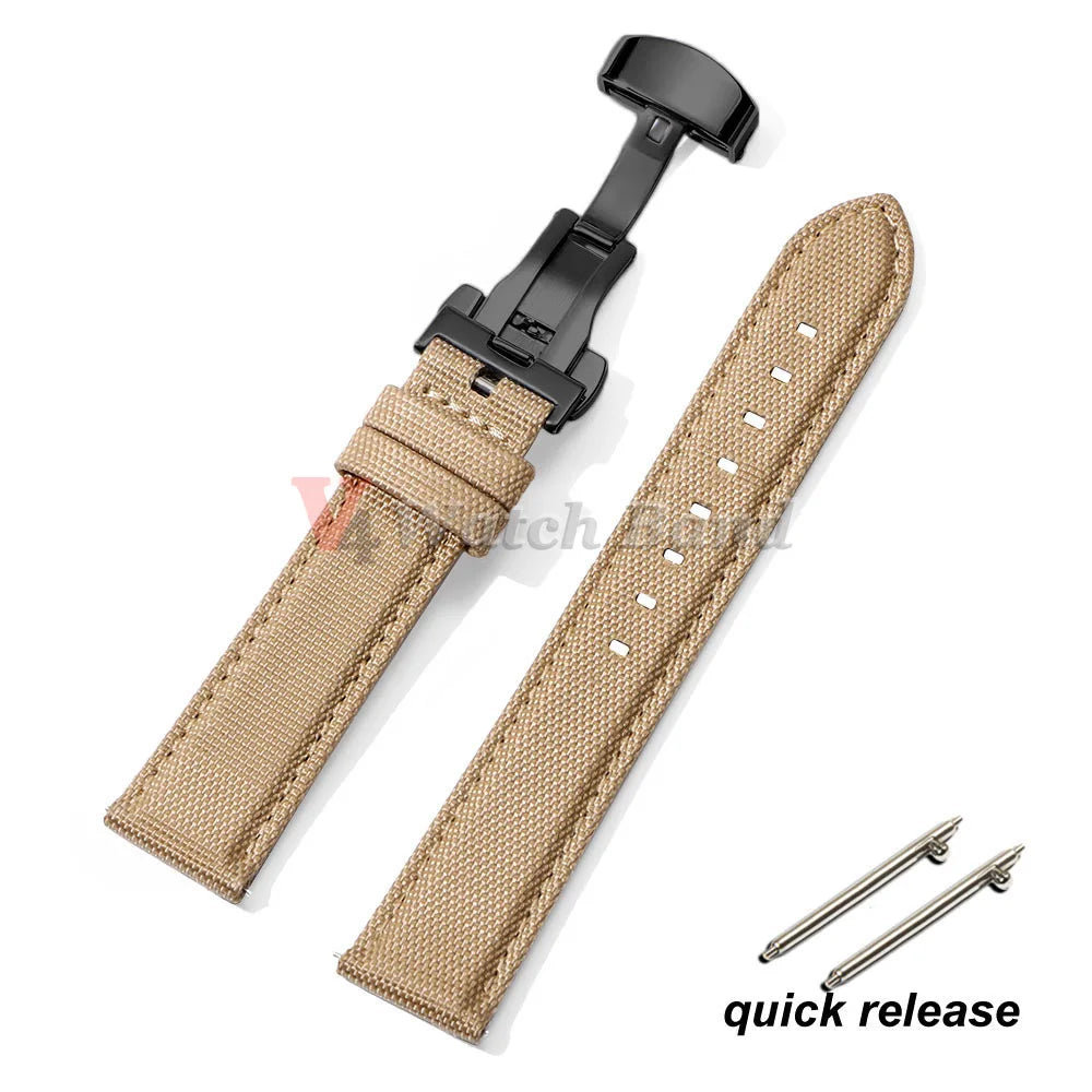 Sailcloth Watch Strap 20mm 22mm Nylon Butterfly Buckle Bracelet for Omega for Seiko Business Men Women Quick Release Watchband