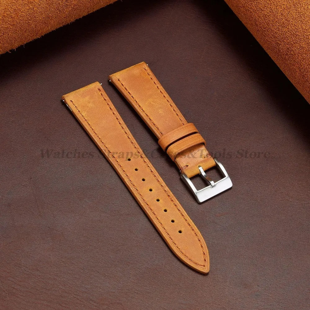 Crazy Horse Cowhide Leather Watch Strap 18mm19mm 20mm 21mm 22mm 24mm Butterfly Buckle Bracelet for Omega Smart Vintage Watchband