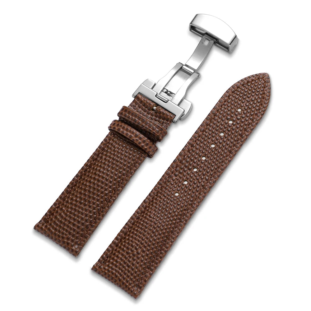 Cowhide Watch Strap 14/15/16/18/19/20/21/22mm Men Bracelet Butterfly Buckle Lizard Pattern Leather Watchband for Seiko for Omega