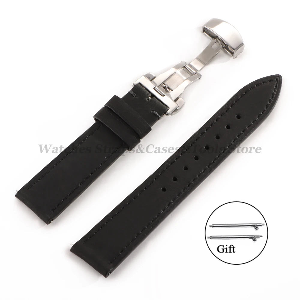 Crazy Horse Leather Watch Strap 18mm 19mm 20mm 21mm 22mm 24mm Butterfly Buckle Stitching Cowhide Strap for Seiko for Omega Belts