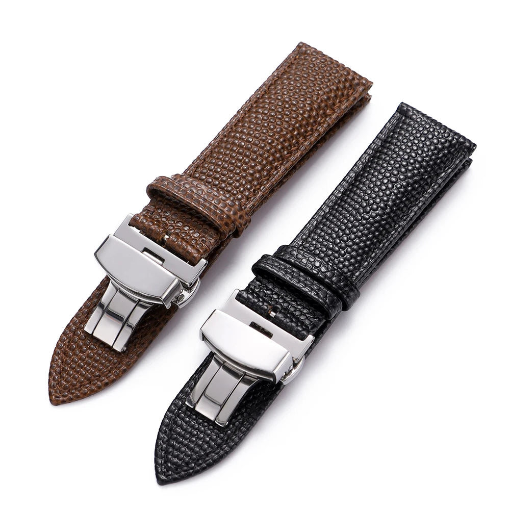 Cowhide Watch Strap 14/15/16/18/19/20/21/22mm Men Bracelet Butterfly Buckle Lizard Pattern Leather Watchband for Seiko for Omega