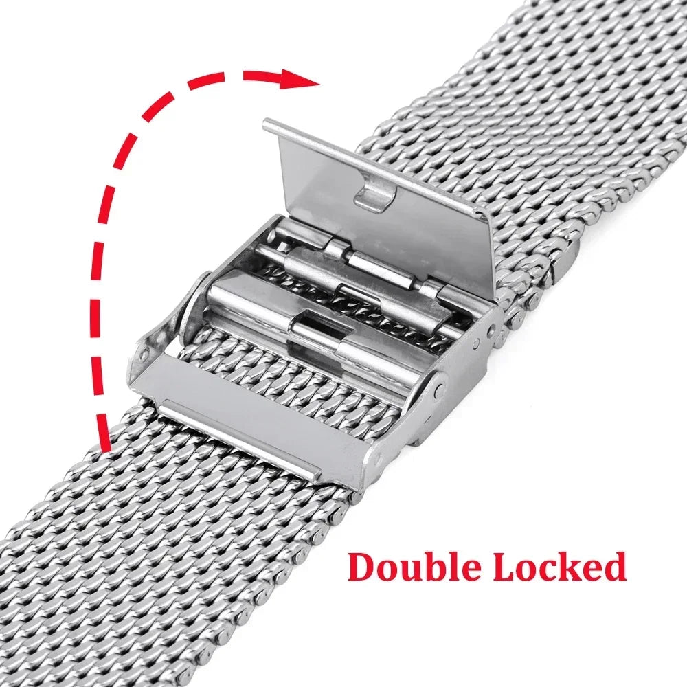 1.0mm Milanese Mesh Stainless Steel Watch Band Quick Release 3mm Thickness Coarse Heavy Wriststrap Metal Bracelet 18 20 22 24mm