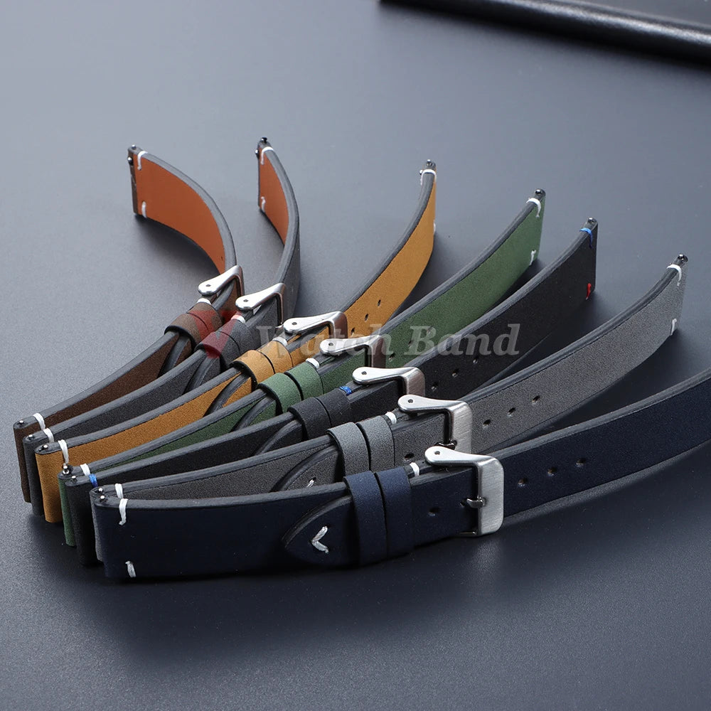 Vintage Matte Leather Watch Band for Seiko 20mm 22mm for Omega Handmade Stitching Cowhide Strap for Huawei Smartwatch Wristband