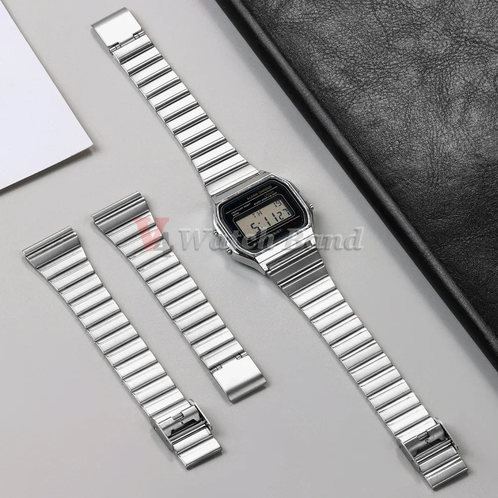 10 12 14 16 18 20mm Watch Band 18mm for Casio F-91W 18mm Metal Strap F91 F91W F84 SGW400 F105 F108 A168 AE1200 AE1300 with Pins