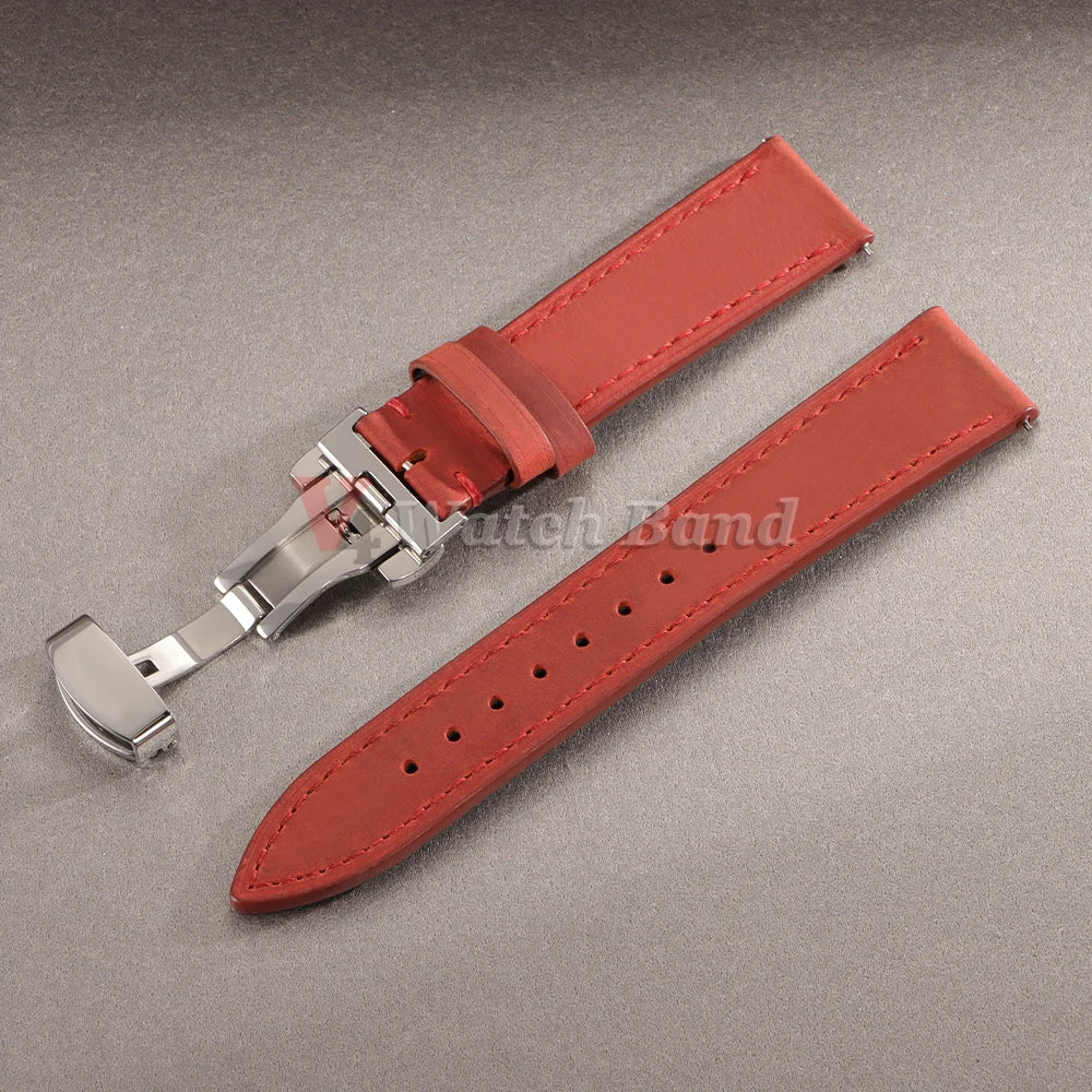 18/19/20/21/22/24mm Vintage Leather Watch Band Butterfly Buckle Stitching Cowhide Strap for Omega for Wrist Bracelet for Seiko