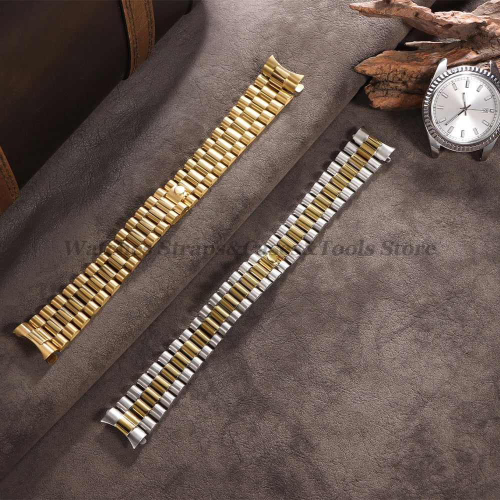 20mm Stainless Steel Watch Strap for Rolex for Water Ghost Wrist Band Silver Gold Curved End Bracelet Men Women Sport Watch Band