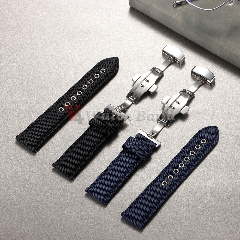 22mm High Quality Waterproof Sailcloth Watch Strap Two-Sided Nylon Cowhide Watchband Quick Release Band Sport Wrist Belt for Men