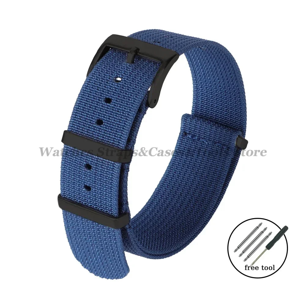 New Ribbed Nylon Strap 20mm 22mm for Seiko Military Fabric Braid Ballistic Watchband for Samsung Galxy Watch3/4/5/6 Black Buckle