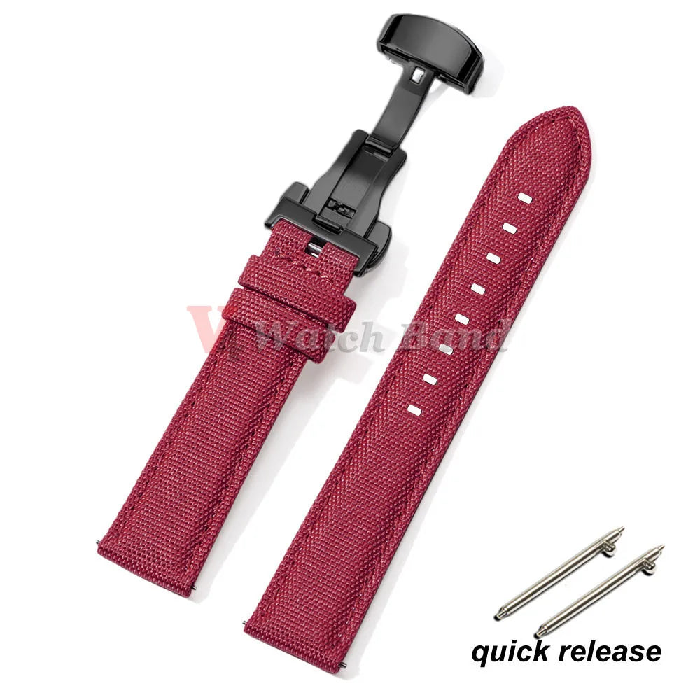 Sailcloth Watch Strap 20mm 22mm Nylon Butterfly Buckle Bracelet for Omega for Seiko Business Men Women Quick Release Watchband