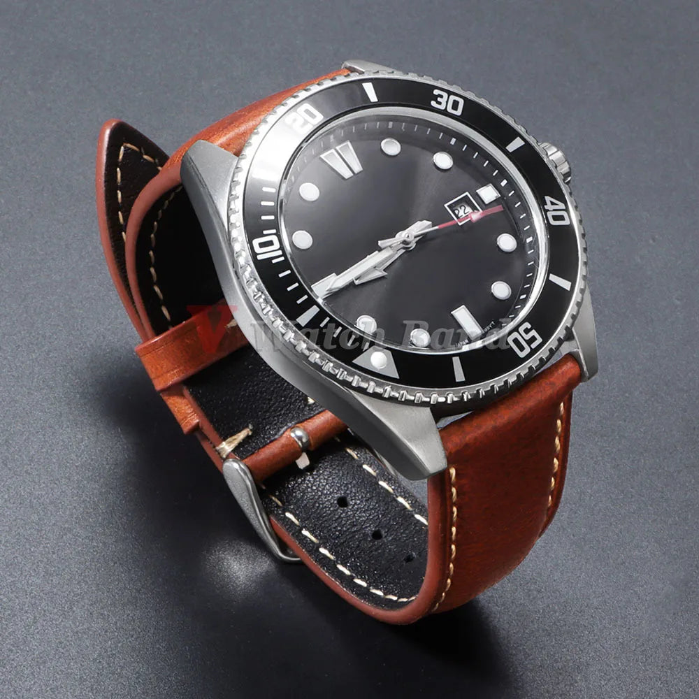 Stitching Oil Wax Cowhide Strap for Samsung Watch 6/5/4/3 Quick Release Soft Bracelet for Seiko Vintage Wristband for Women Men