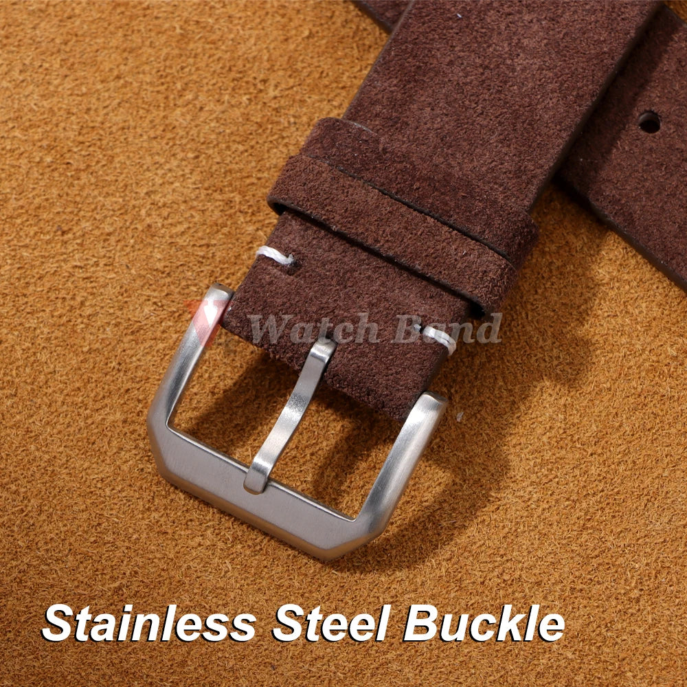 Suede Genuine Leather Watchband for Seiko for Samsung Vintage Straps Handmade Stitching Bracelet 20mm 22mm for Huawei Gt2 GT3/4