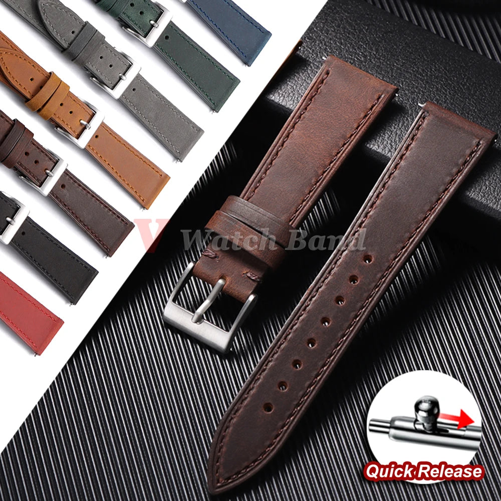 19mm 21mm Genuine Cowhide Leather Watchband for Omega Business Belt for Seiko 18mm 20mm 22mm 24mm Dark Brown Green Watch Straps