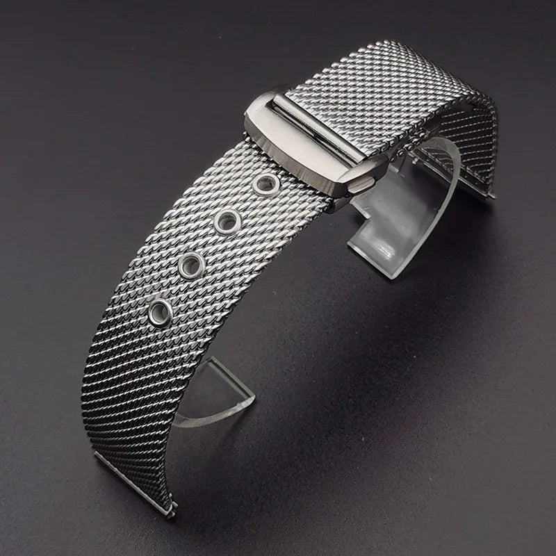 20mm 22mm Mesh Stainless Steel Watch Band for Omega 007 for Seamaster 300 Bracelet Folding Buckle Men Business Steel Metal Strap