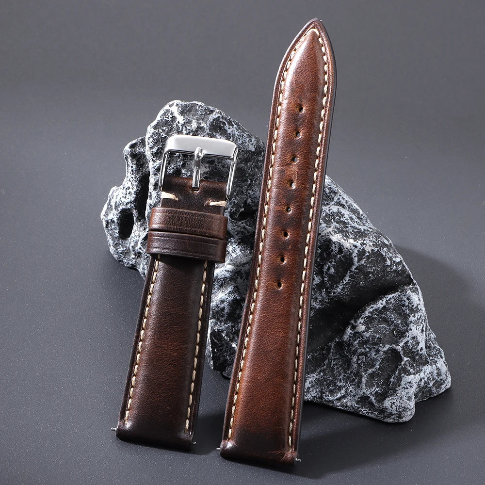 18mm 19mm 20mm 21mm 22mm Watchbands Handmade Retro Oil Wax Genuine Strap Quick Release Women Watch Band Accessories