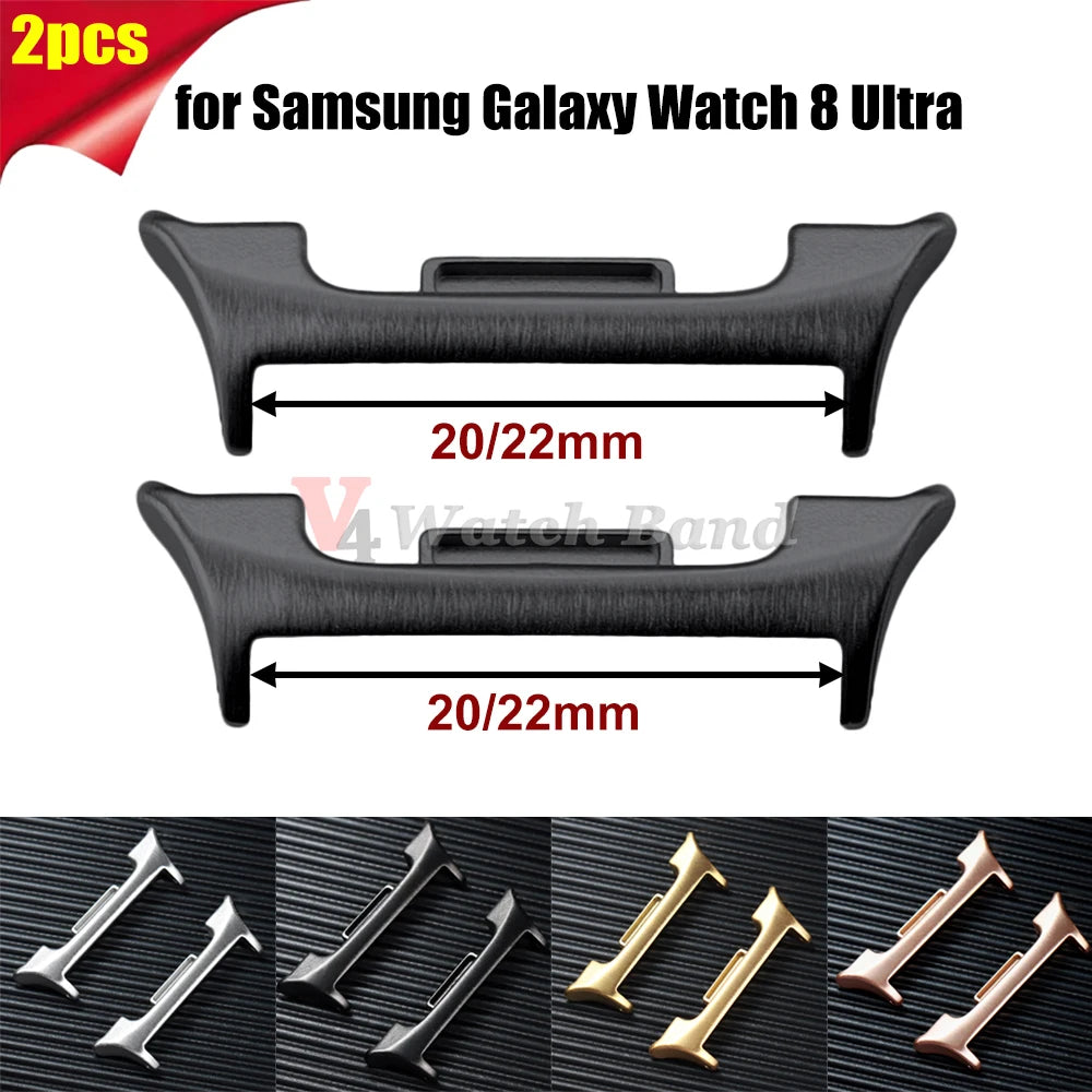 1Pair Watchband Connectors for Samsung Galaxy Watch 8 Ultra Metal Adapters Stainless Steel Bracelets Link Attachment Replacement
