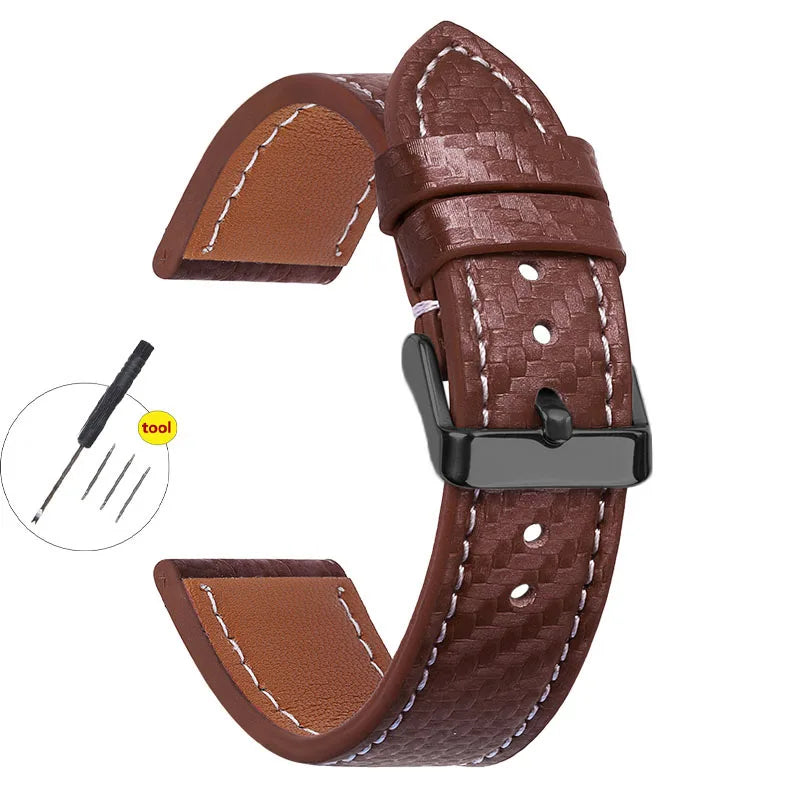Carbon Fiber Texture Leather Strap for Seiko Cowhide Leather Watchband Soft Men Watch Accessories Wrist Belt 18mm 20mm 22mm 24mm