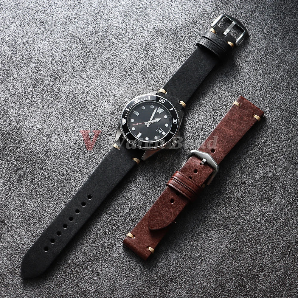 Cowhide Leather Watch Strap 18mm 19mm 20mm 21mm 22mm for Samsung Galaxy Watch 8/7/6/5/4 Vintage Brown Quick Release Bracelets
