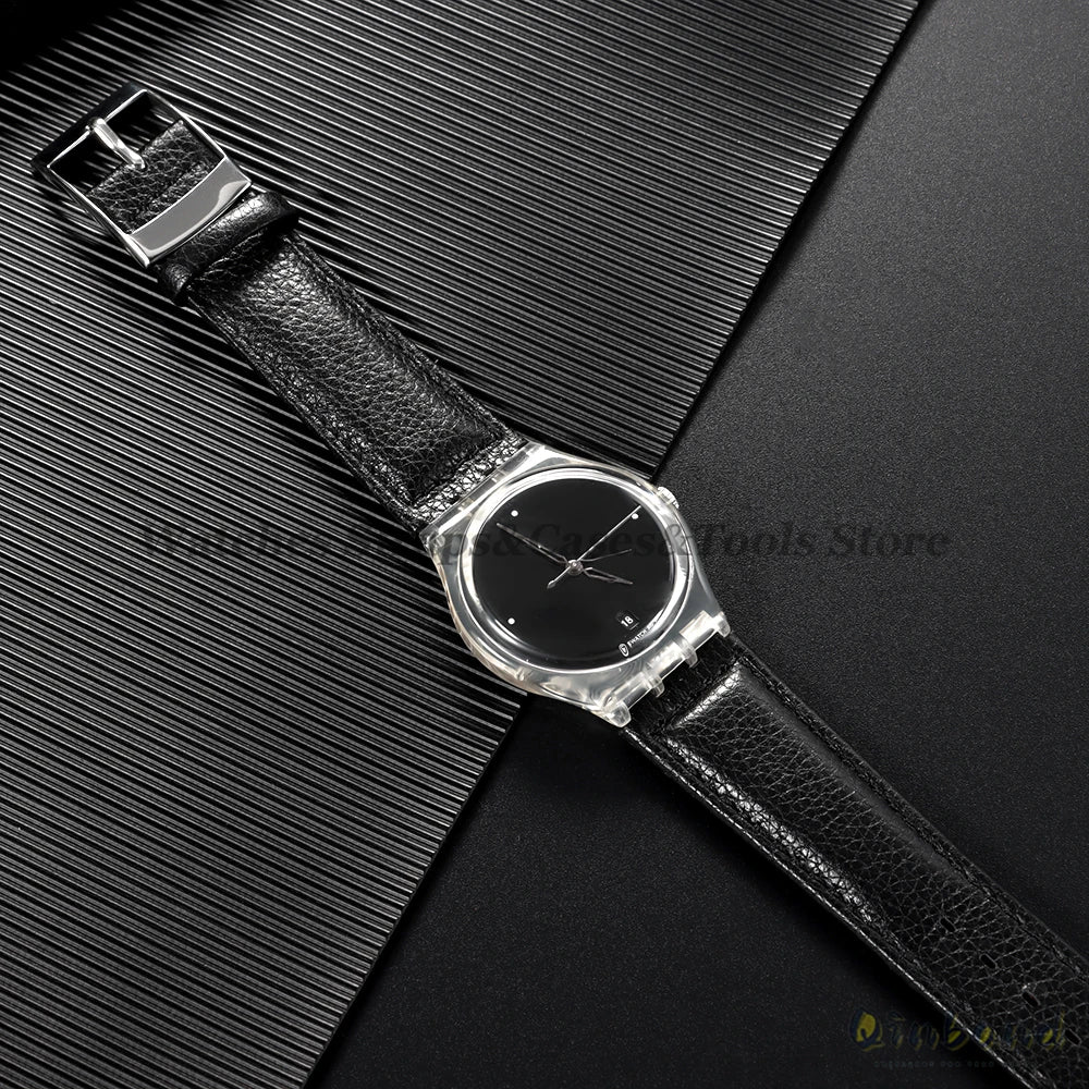 Cowhide Leather Watch Strap for Swatch Series 17mm Bracelet Men Women Waterproof Sport Replacement Watchband Belt Accessories