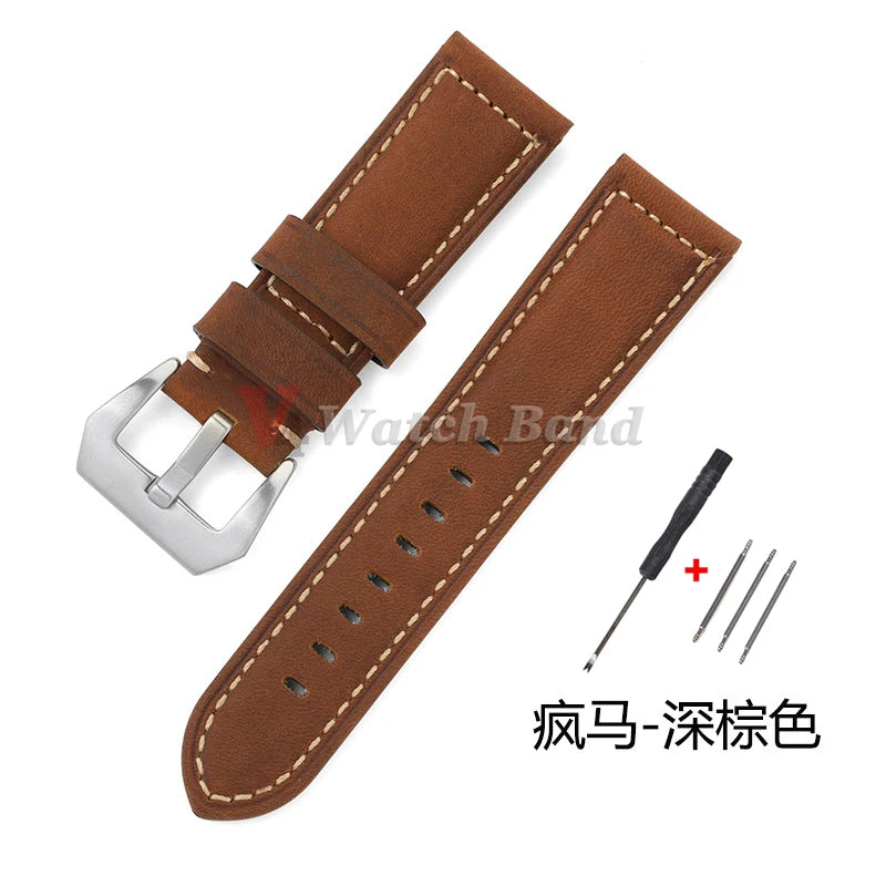 Geniune Retro Calf Leather Watchbands for Panerai 24mm 26mm 20mm 22mm Cowhide Crazy Horse Straps for Samsung for Huawei Watch