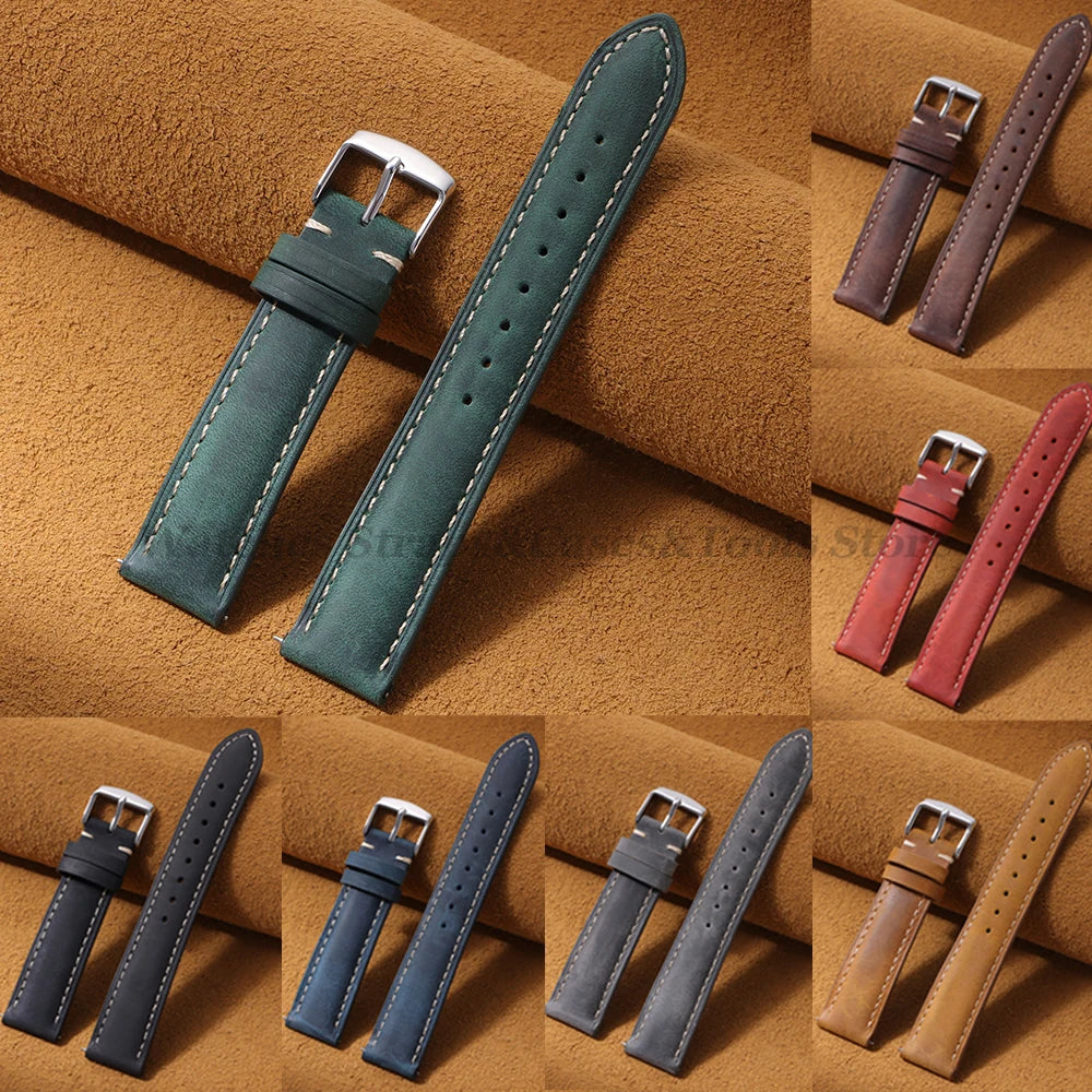 Cowhide Leather Watch Strap 14/16/18/24/22/20mm for Samsung Galaxy Watch7/6/5 Band for Xiaomi Redmi Watch Quick Release Bracelet