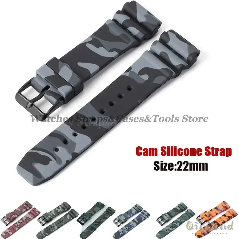 Soft Silicone Watch Band 22mm for Seiko for Rolex Waterproof Camouflage Rubber Watch Strap Bracelet Sport Watch Replacement Belt