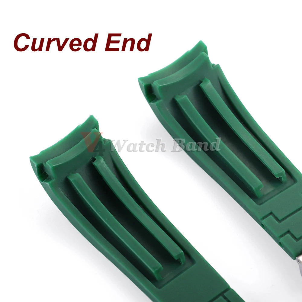 Arc Rubber Watchband 20 21mm 22mm for Rolex Daytona Yacht-Master Ultra Flexible Comfortable Silicone Folding Buckle Curved Strap