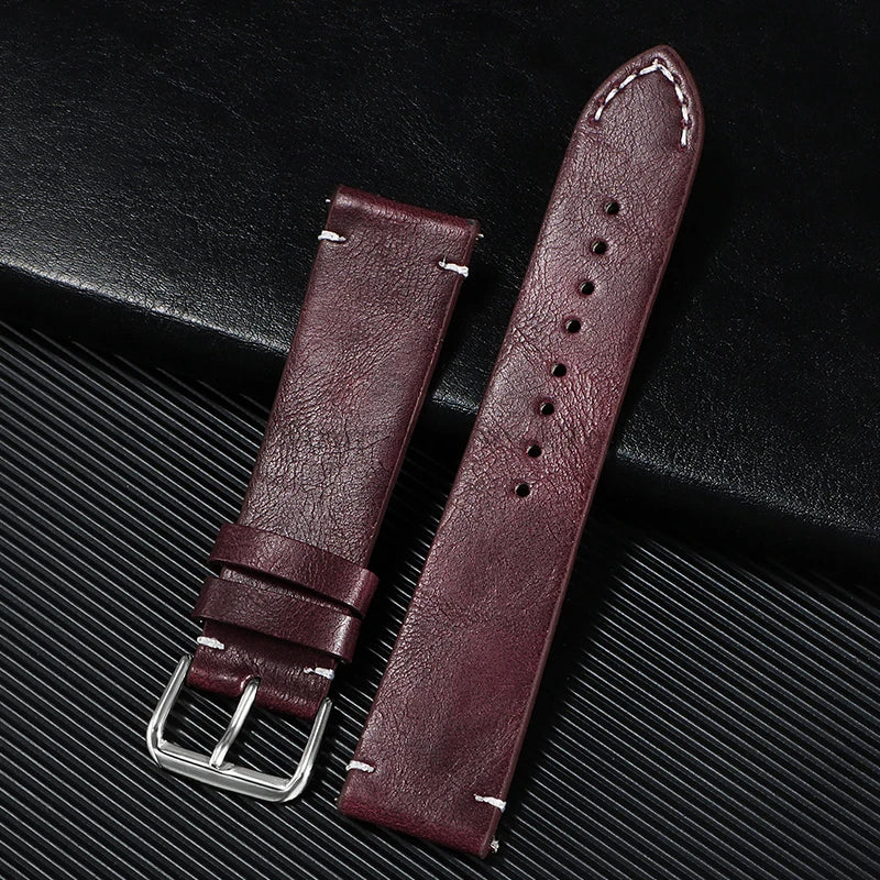 Leather Watch Band 18mm 20mm 22mm 24mm Soft Vintage Bracelets Men Women Quick Release for Omega for Huawei Watch GT4 46mm Strap