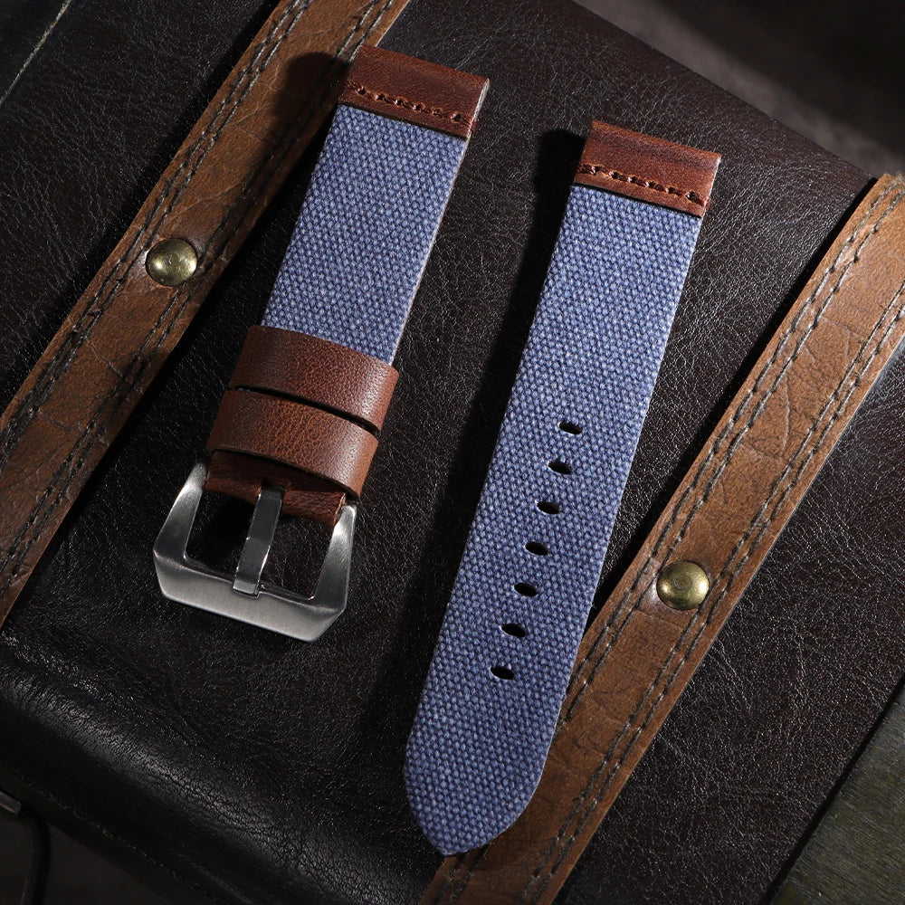 For Panerai for Omega Handmade Canvas Leather Watch Strap 20mm 22mm 24mm Army Green Men Women Watch Bracelet Military Watchband