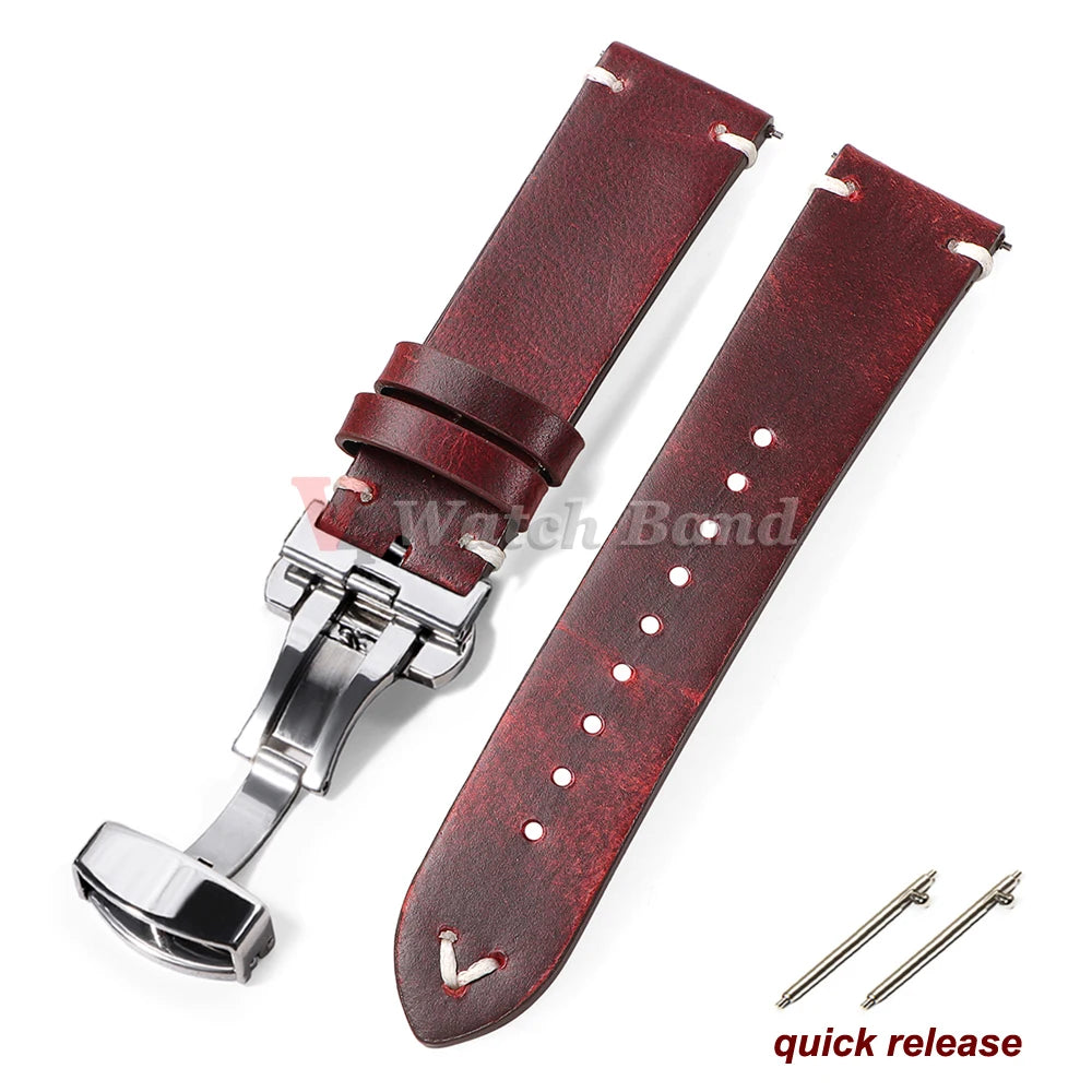 Genuine Calfskin Leather Watchband for Omega Business Watch Band for Seiko 22mm 20mm 18mm Butterfly Buckle Stitching Brown Strap