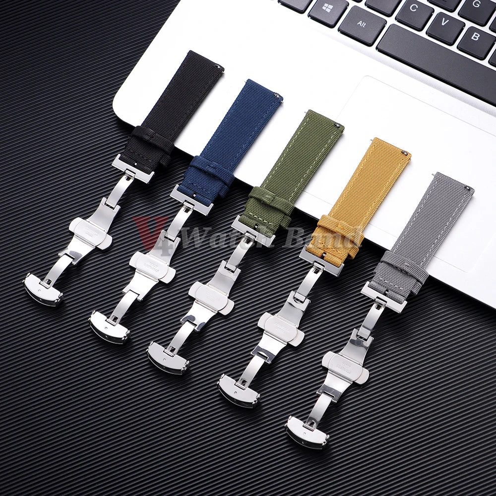 Sailcloth Strap 20mm 22mm for Rolex Nylon Watch Band for Seiko Men Sport Business Quick Release Green Butterfly Buckle Wristband