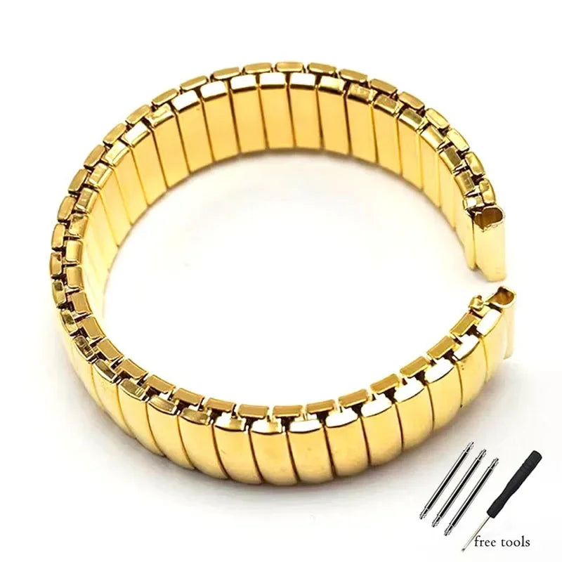 12 14 16 18 20 22mm Stainless Steel Elastic Strap Polished Band Metal Bracelet Watch Accessories for Samsung Watch3/4/5/6
