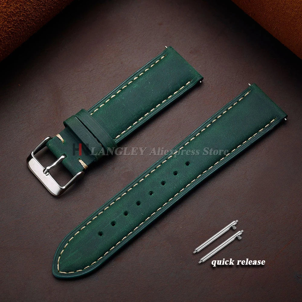 Vintage Cowhide Leather Watch Strap 14mm 16mm 18mm 20mm 22mm 24mm for Huawei WatchGT4/GT3 Stitching Brown Quick Release Bracelet
