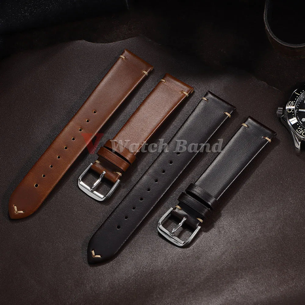 18mm 20mm 22mm Vintage Oil Wax Leather Watchband Wristband Stitching Cowhide Strap for Omega for Seiko Watch Band Accessories