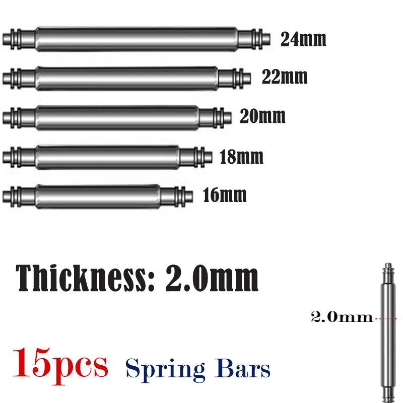2mm Diameter Watch Spring Bar Watch Band Pin  Accessories Part Stainless Steel Spring Rod Link Pins 16mm 20mm 22mm Strap pins