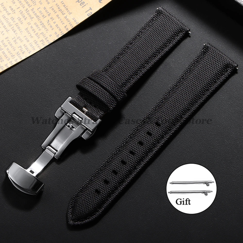 20mm 22mm Sailcloth Watch Straps for Omega for Seiko Watch Men Women Butterfly Buckle Nylon Quick Release Waterproof Watch Bands