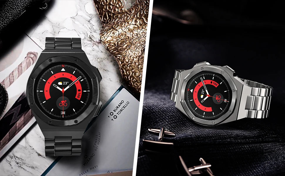 Mod Kits Case For Samsung galaxy watch 5 44mm 5pro 45mm Stainless Steel Strap Metal Cover Frame Galaxy watch 4 44mm Accessories