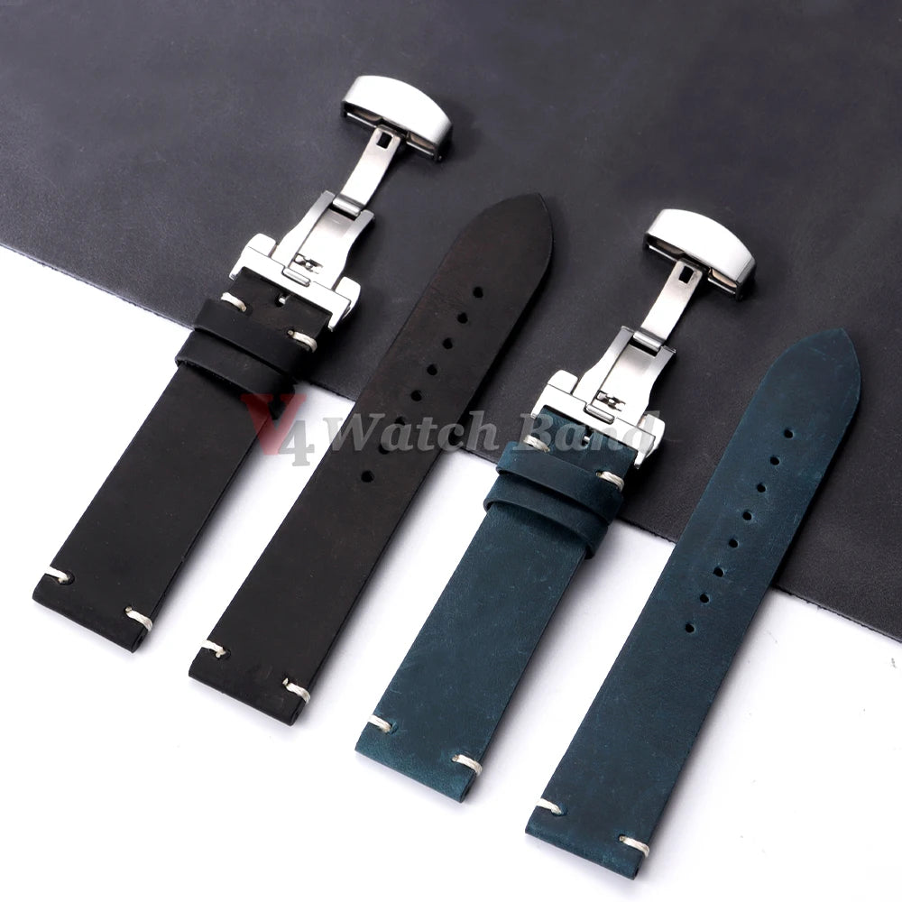 Cowhide Watch Strap 18mm 20mm 21mm 22mm 24mm for Samsung Galaxy Watch 7/6/5/4 Vintage Blue Brown Bracelets for Omega  for Seiko