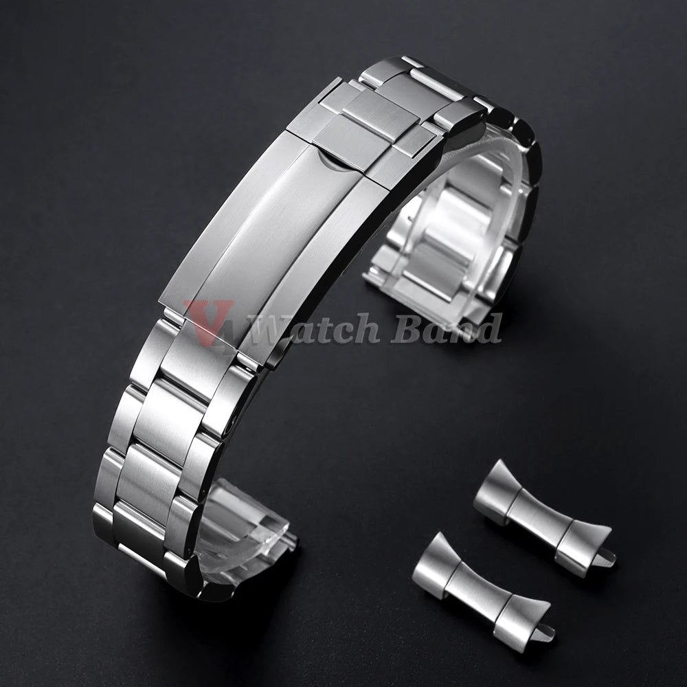 Curved End Metal Watch Strap 20mm for Rolex for Oyster Perpetual Stainless Steel Wrist Band Folidng Buckle Bracelet Accessories