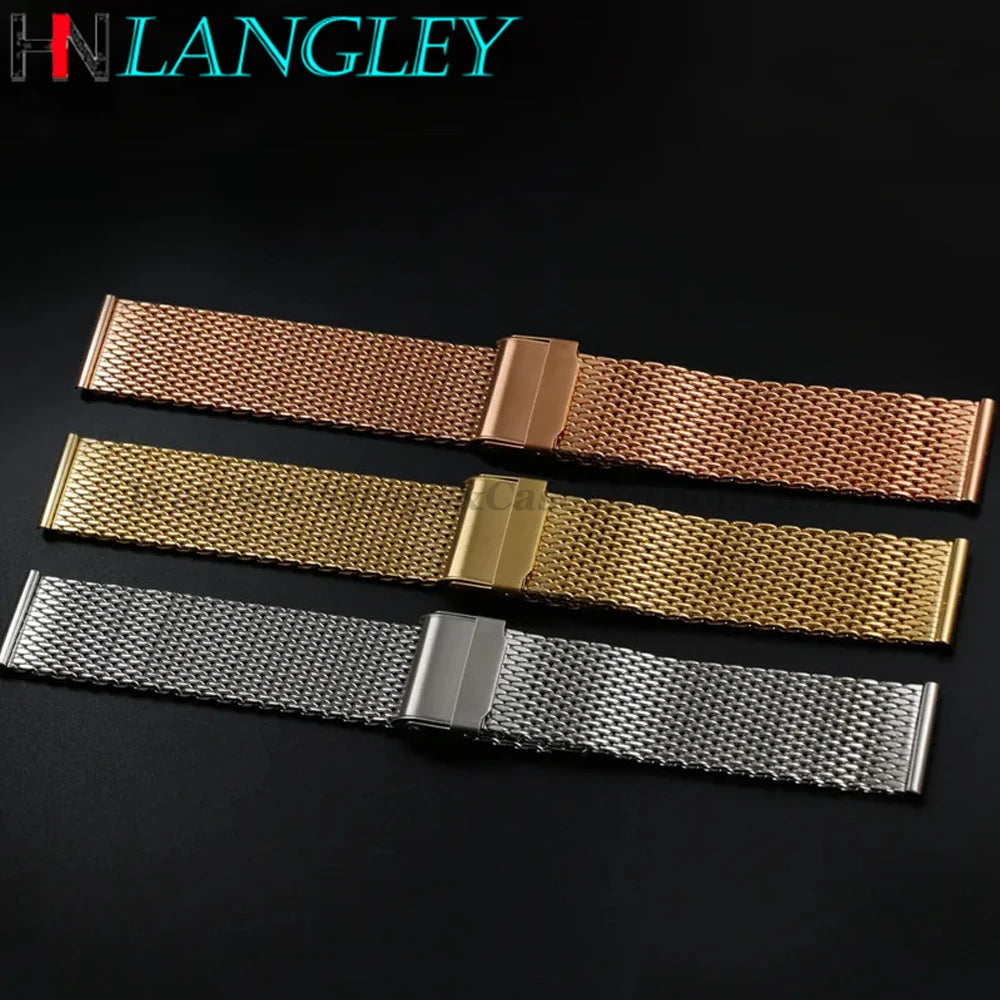 0.6mm 1.0mm Milanese Mesh Watchband 18mm 20mm 22mm 24mm Stainless Steel Bracelet 3mm Thick Strap Heavy Wristband with free tool