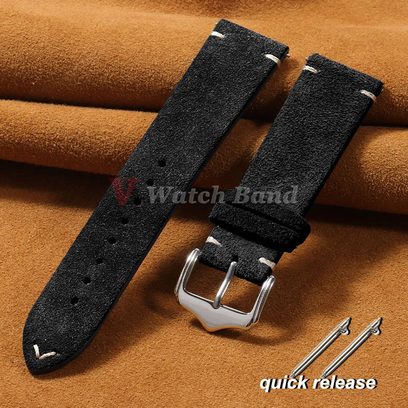 Quick Release Suede Genuine Leather Band for Omega 18/20/22mm for Seiko Stitching Bracelet for Huawei Watch Gt2/3 Vintage Straps