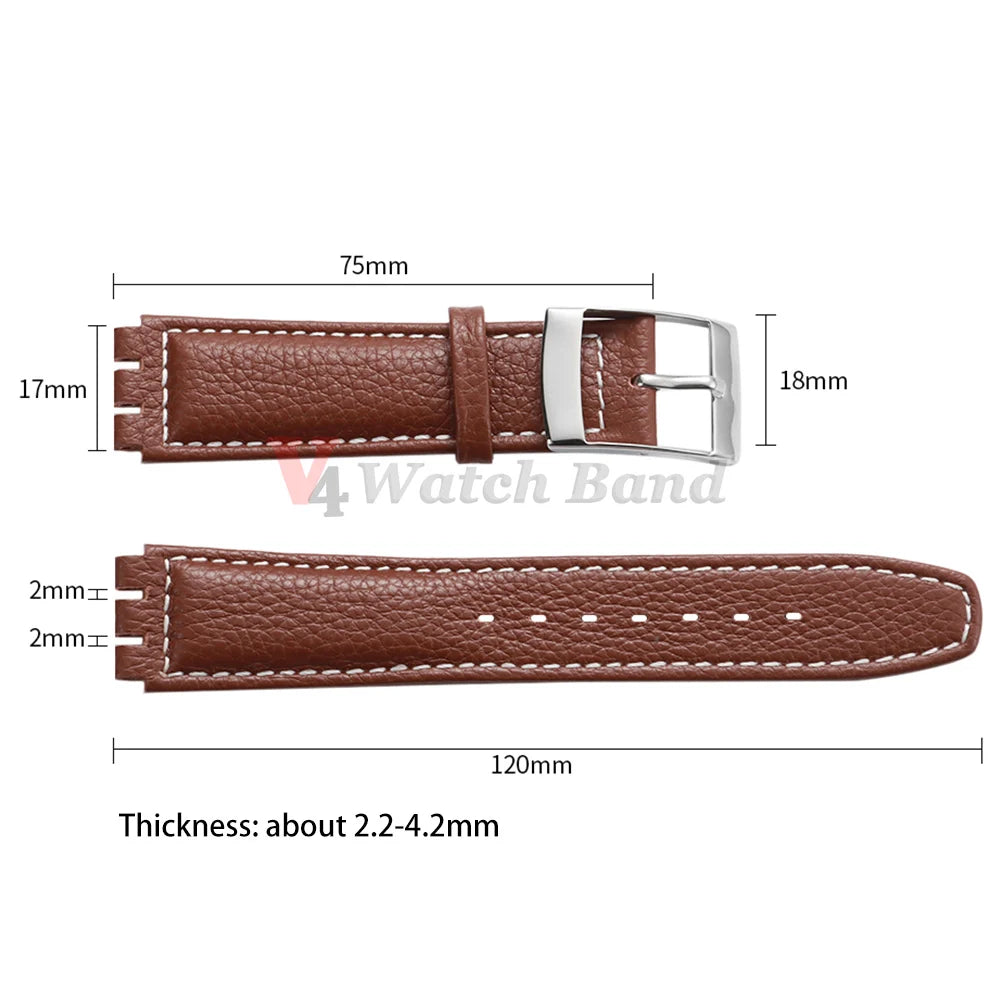 For SWATCH Watch Strap 17mm Genuine Cowhide Bracelet Calfskin Watch Band Men Women Waterproof Sport Replacement Watchband